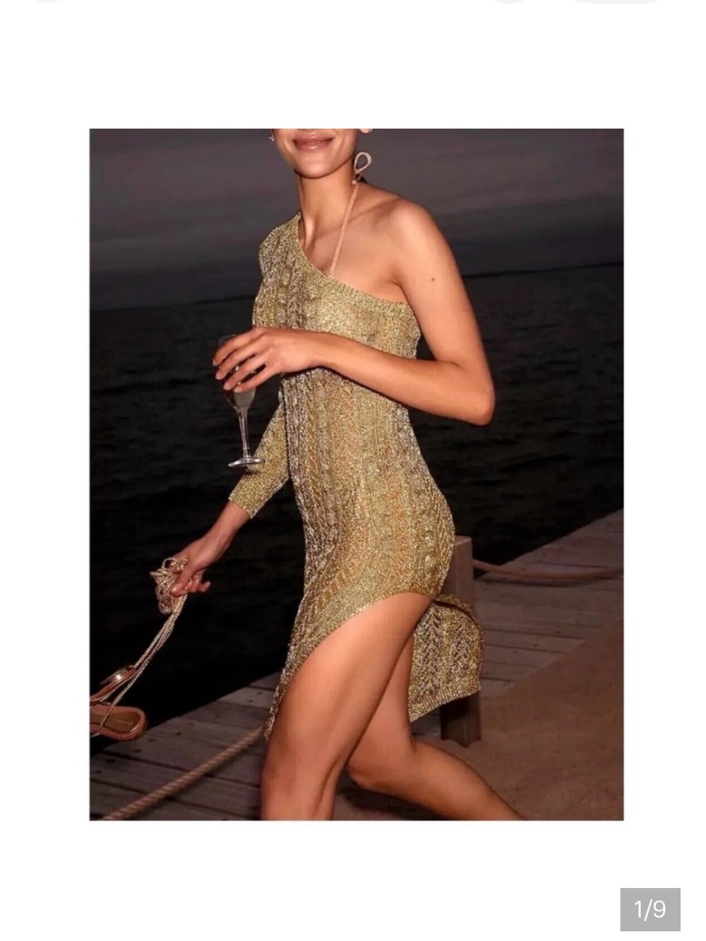 NWT Anthropologie One-Shoulder Metallic Gold Knit Mini Dress